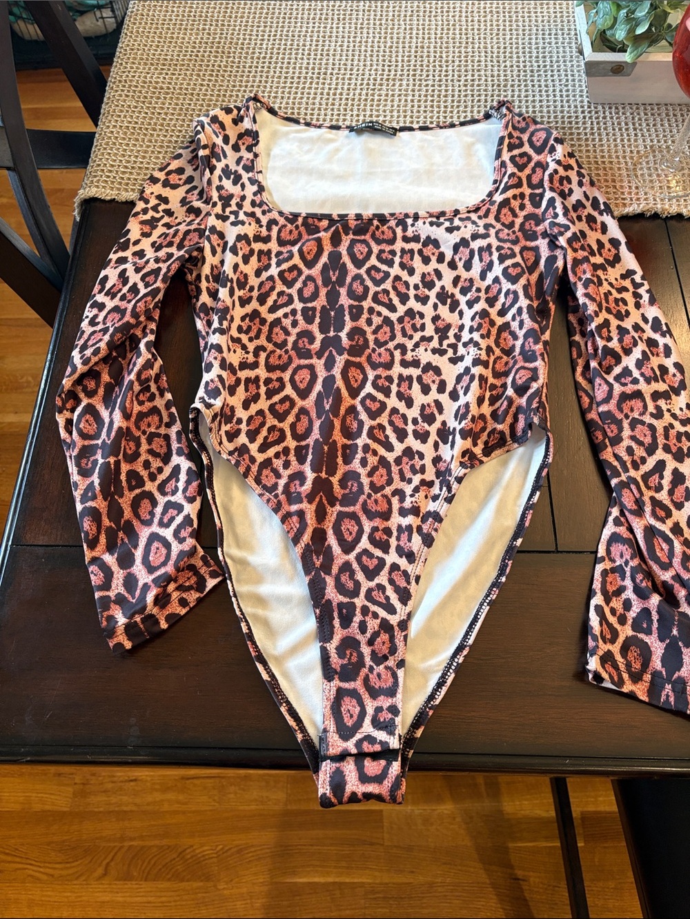 Long Sleeve One-Piece Bodysuit - Leopard Print